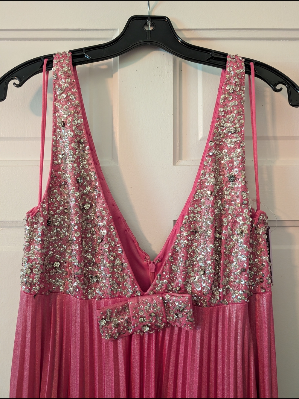 Pink Sequin Pleated Evening Dress